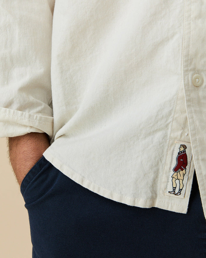 Men's Casual Linen Band Collar Shirt Cream