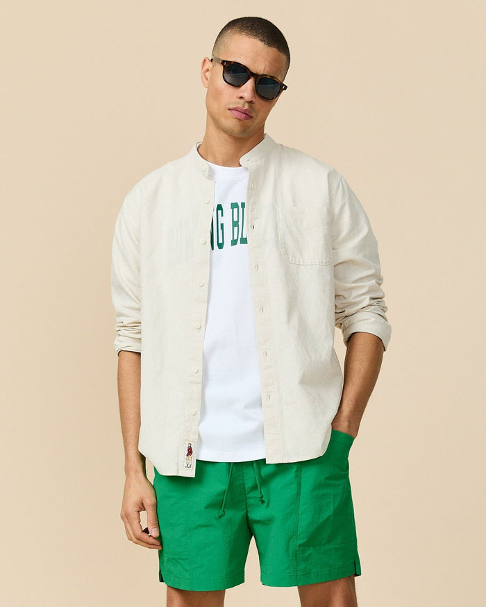 Men's Casual Linen Band Collar Shirt Cream