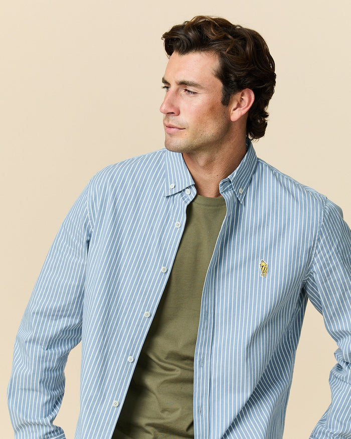 Men's Classic Stripe Winnie-the-Pooh Shirt Blue White Stripe