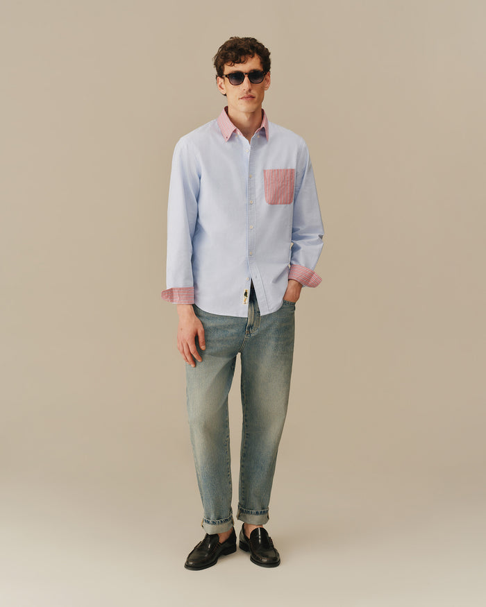 Men’s Color Block Stripe Oxford Shirt Blue Blue / XS