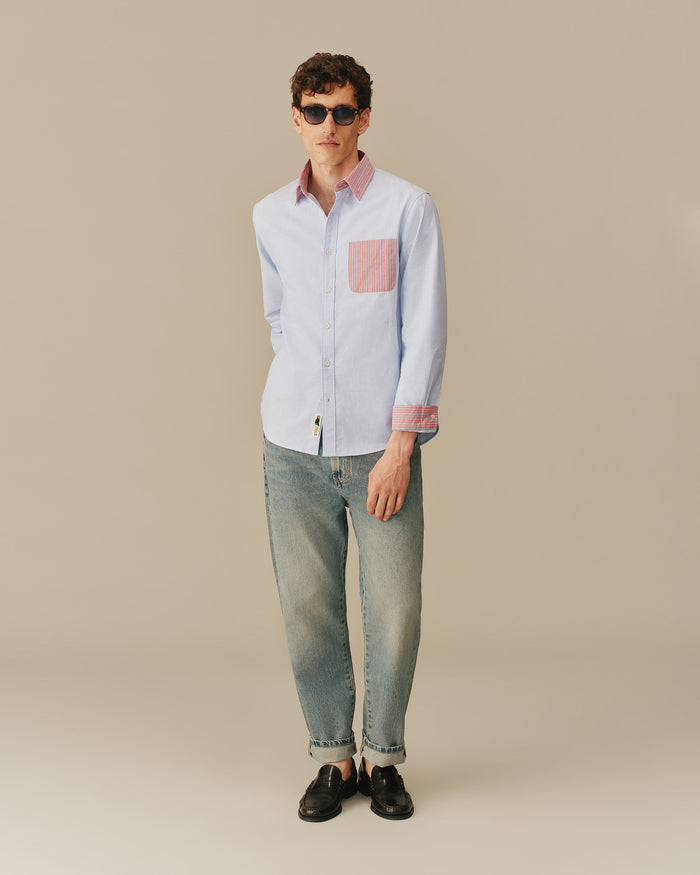 Men’s Color Block Stripe Oxford Shirt Blue Blue / XS