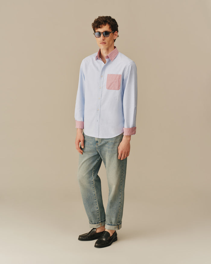 Men’s Color Block Stripe Oxford Shirt Blue Blue / XS