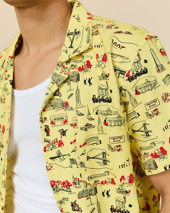 Men's Cotton Linen Camp Shirt NYC Map Print