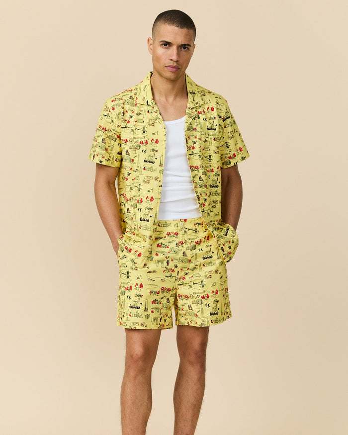 Men's Cotton Linen Camp Shirt NYC Map Print
