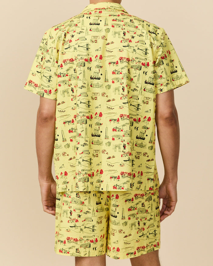 Men's Cotton Linen Camp Shirt NYC Map Print