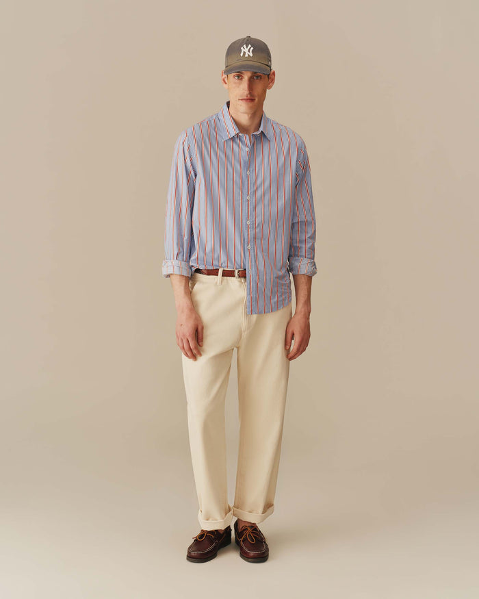 Men's Cotton Running Stripe Shirt Blue