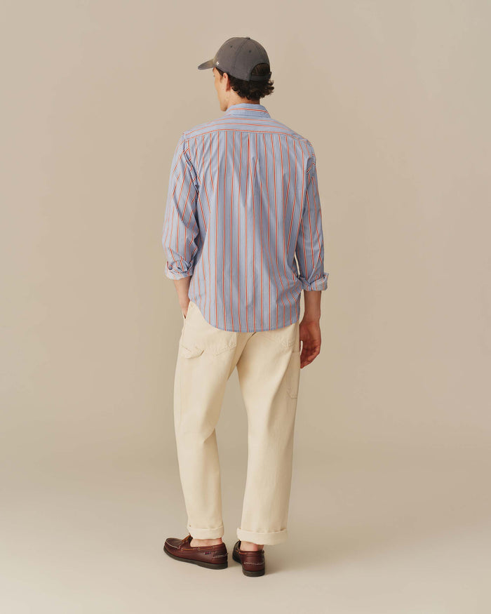 Men's Cotton Running Stripe Shirt Blue