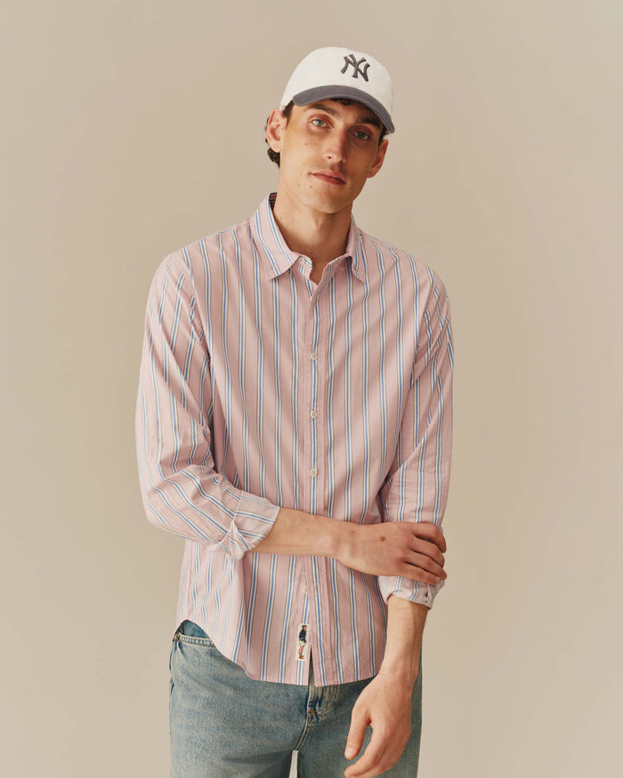 Men's Cotton Running Stripe Shirt Pink