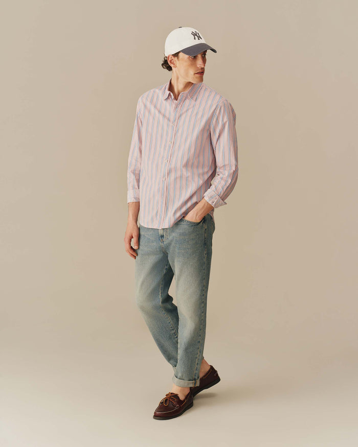 Men's Cotton Running Stripe Shirt Pink