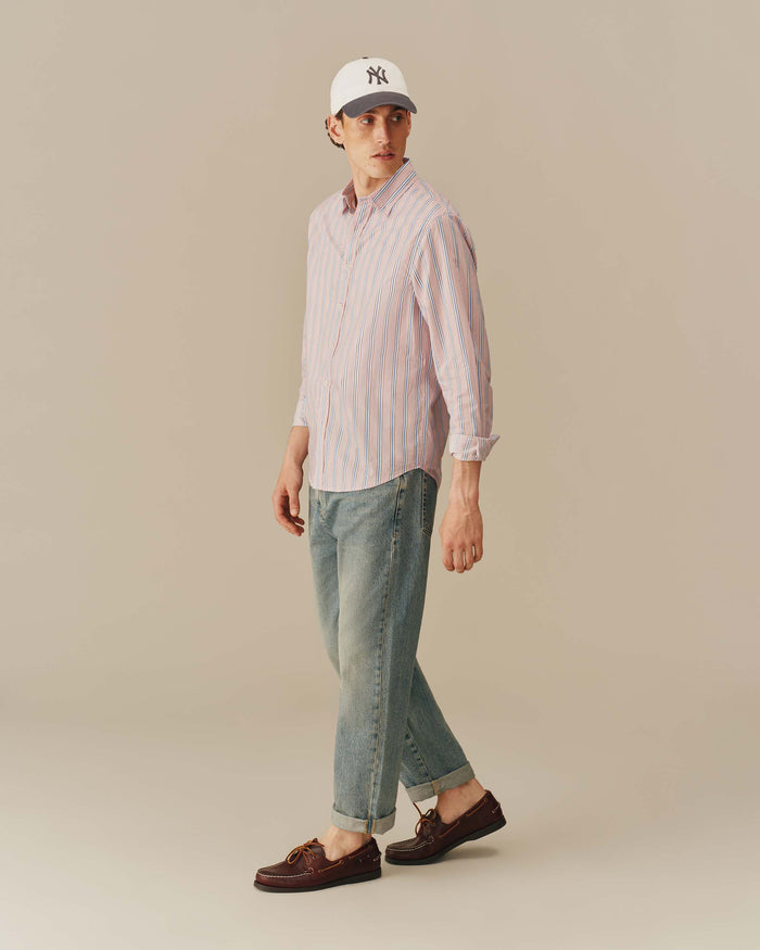 Men's Cotton Running Stripe Shirt Pink