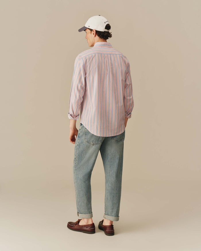 Men's Cotton Running Stripe Shirt Pink