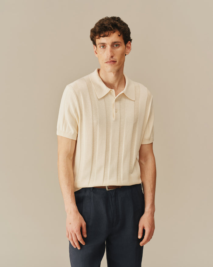 Men's Cotton Silk Sweater Polo Cream