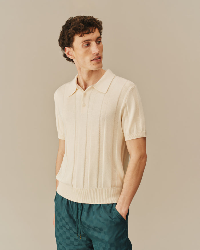Men's Cotton Silk Sweater Polo Cream
