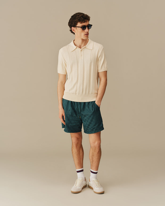 Men's Cotton Silk Sweater Polo Cream