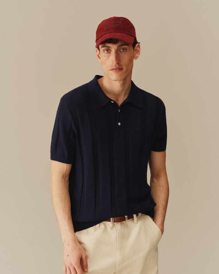 Men's Cotton Silk Sweater Polo Navy