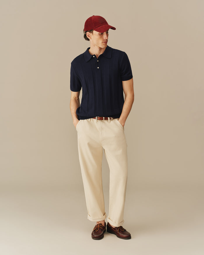 Men's Cotton Silk Sweater Polo Navy