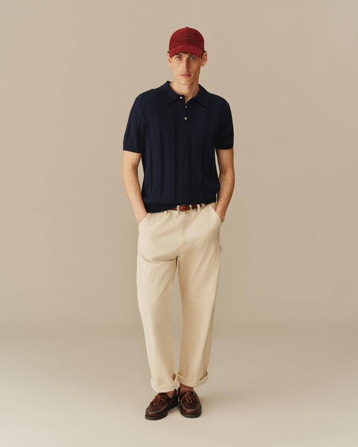 Men's Cotton Silk Sweater Polo Navy