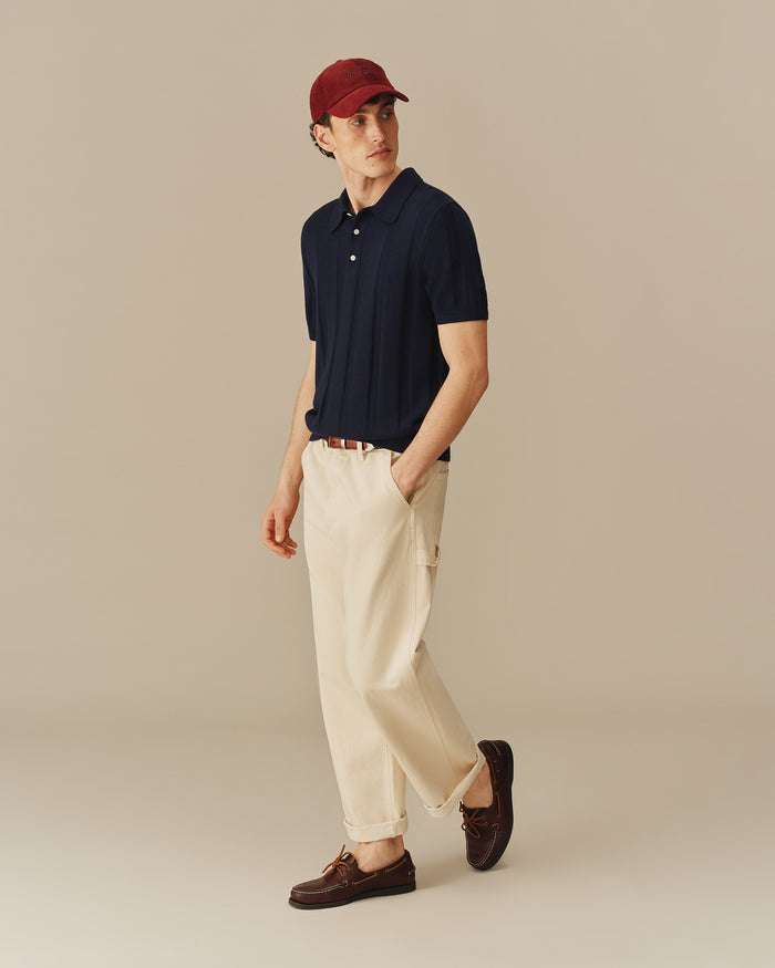 Men's Cotton Silk Sweater Polo Navy