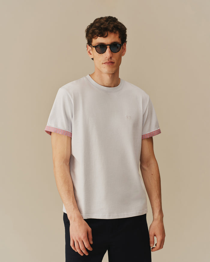 Men's Cotton T-Shirt With Woven Cuff Blue