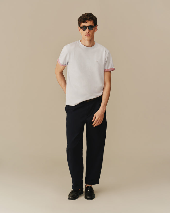 Men's Cotton T-Shirt With Woven Cuff Blue