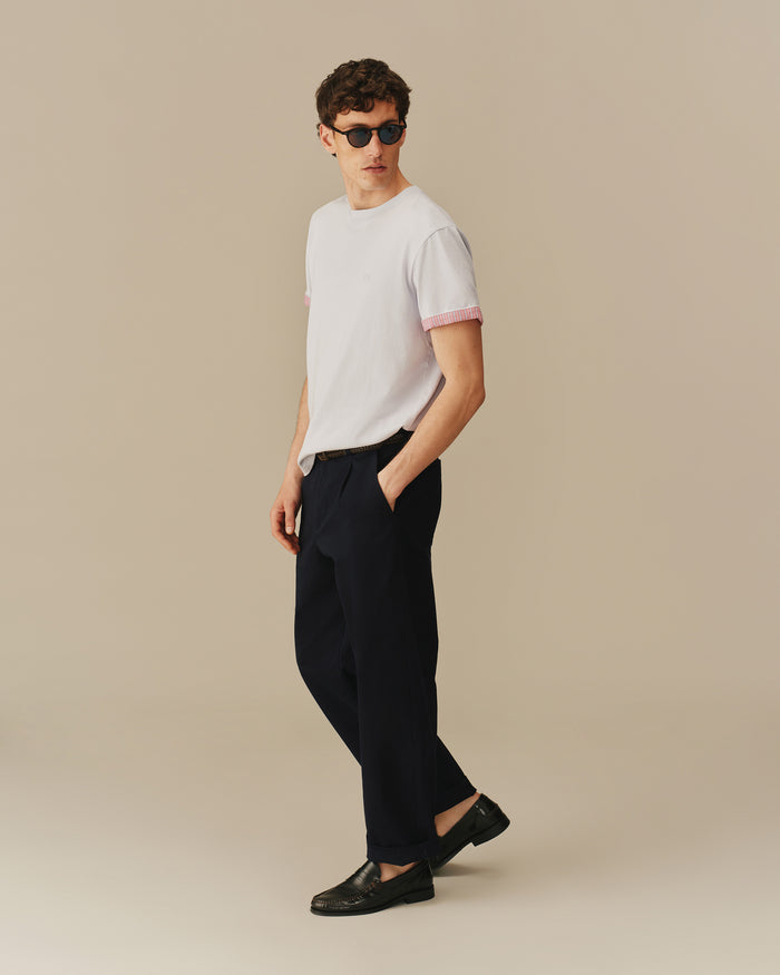 Men's Cotton T-Shirt With Woven Cuff Blue