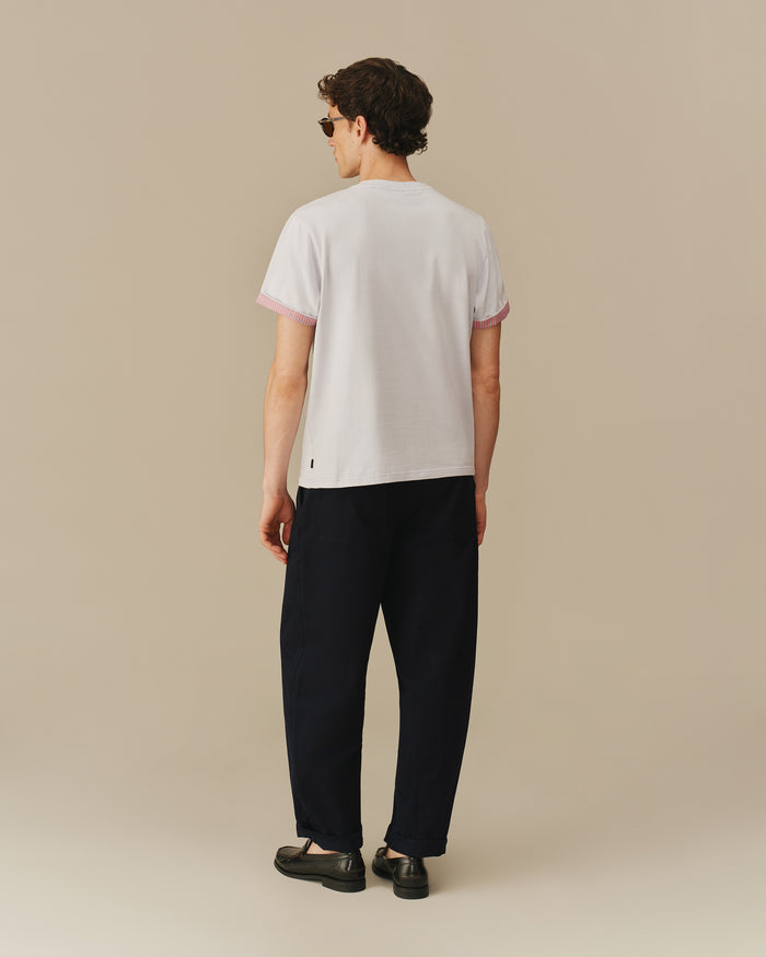 Men's Cotton T-Shirt With Woven Cuff Blue