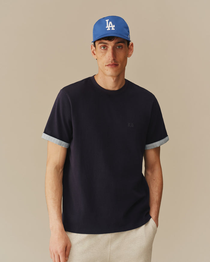 Men's Cotton T-Shirt With Woven Cuff Navy Navy / XS