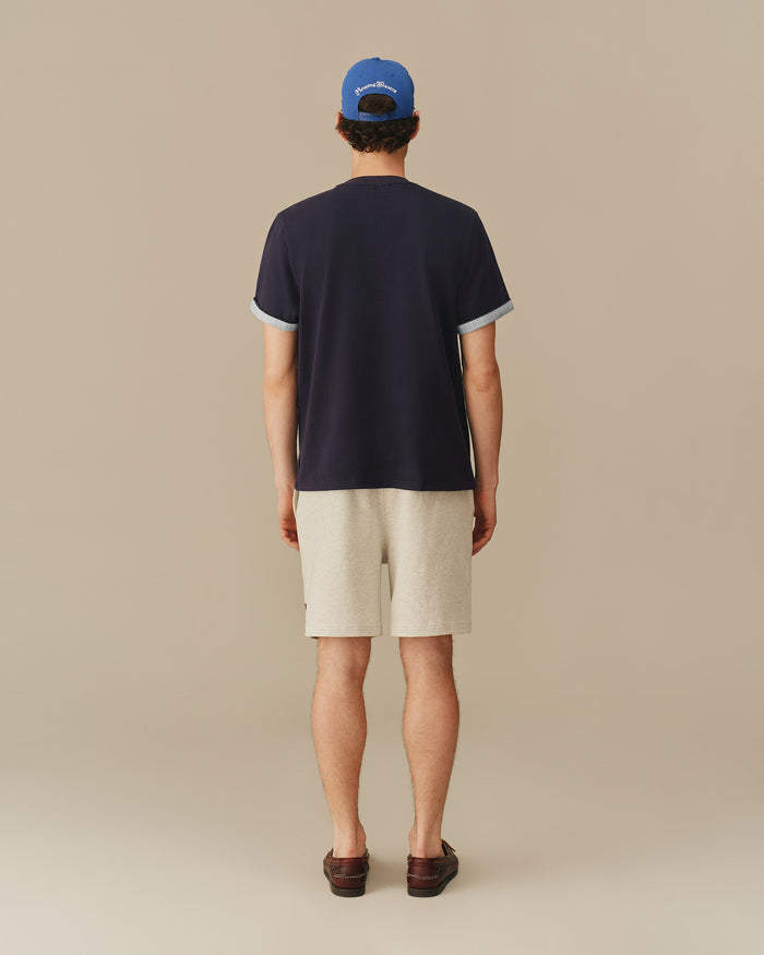 Men's Cotton T-Shirt With Woven Cuff Navy Navy / XS