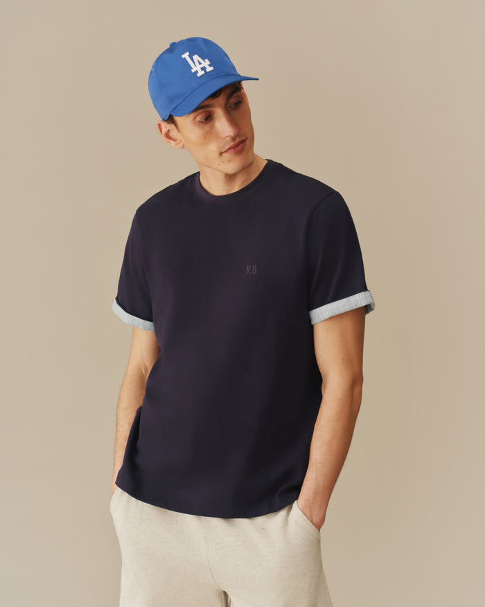 Men's Cotton T-Shirt With Woven Cuff Navy Navy / XS