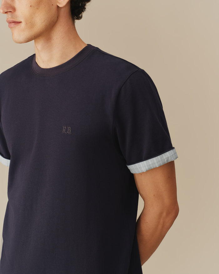 Men's Cotton T-Shirt With Woven Cuff Navy Navy / XS