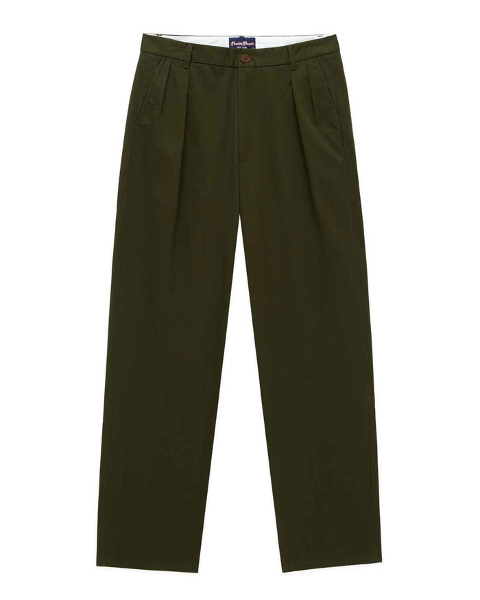Men's Cotton Twill Pleated Relaxed Pant Dark Olive