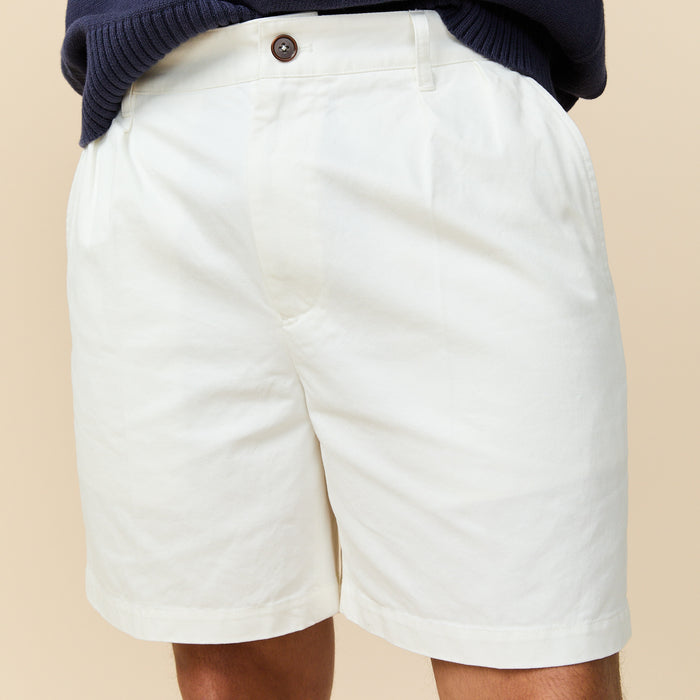 Men's Cotton Twill Pleated Short Off White
