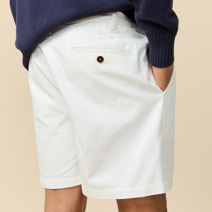Men's Cotton Twill Pleated Short Off White