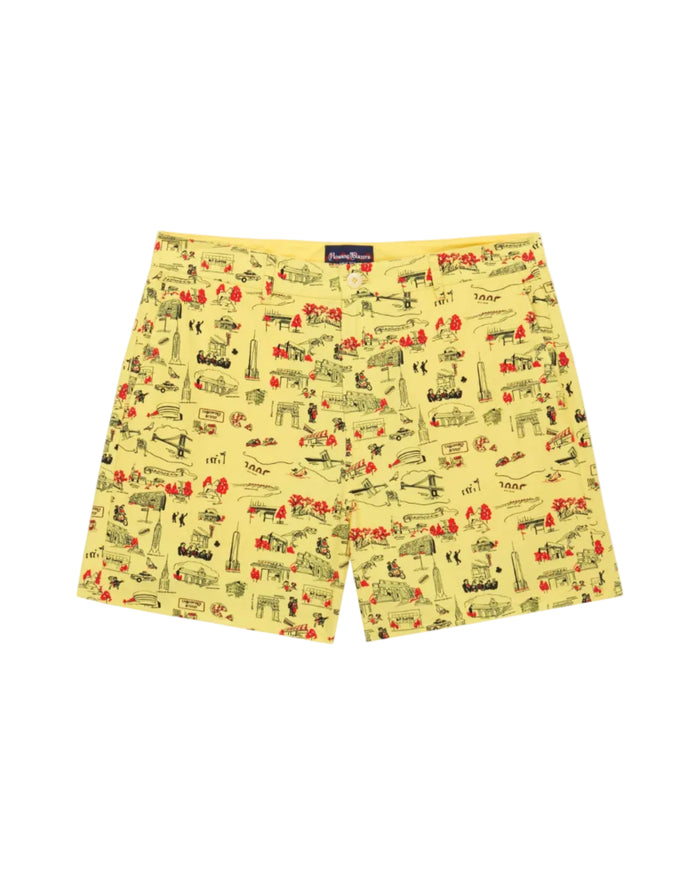 Men's Flat Front Cotton Linen Shorts NYC Map Print