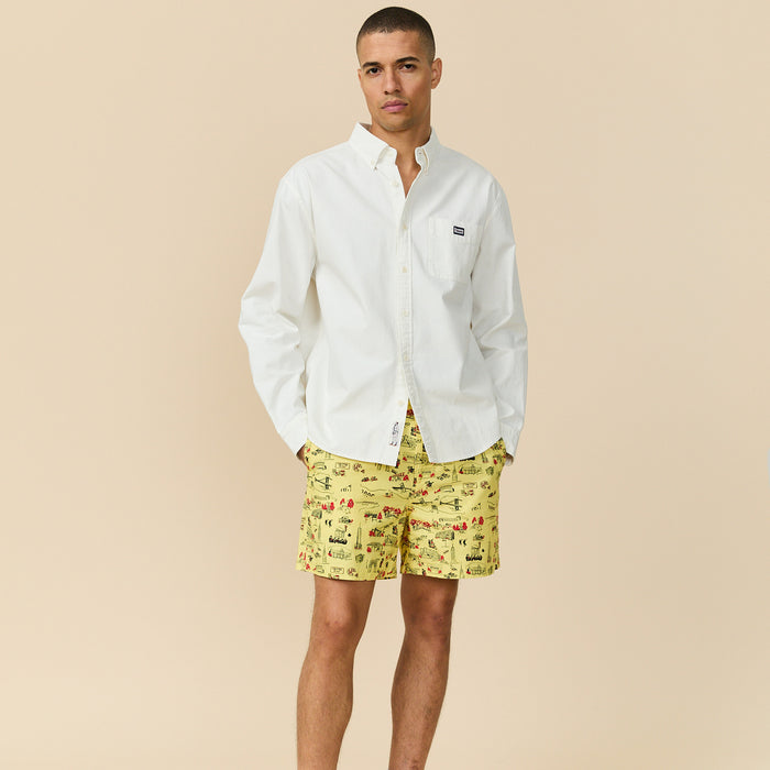 Men's Flat Front Cotton Linen Shorts NYC Map Print