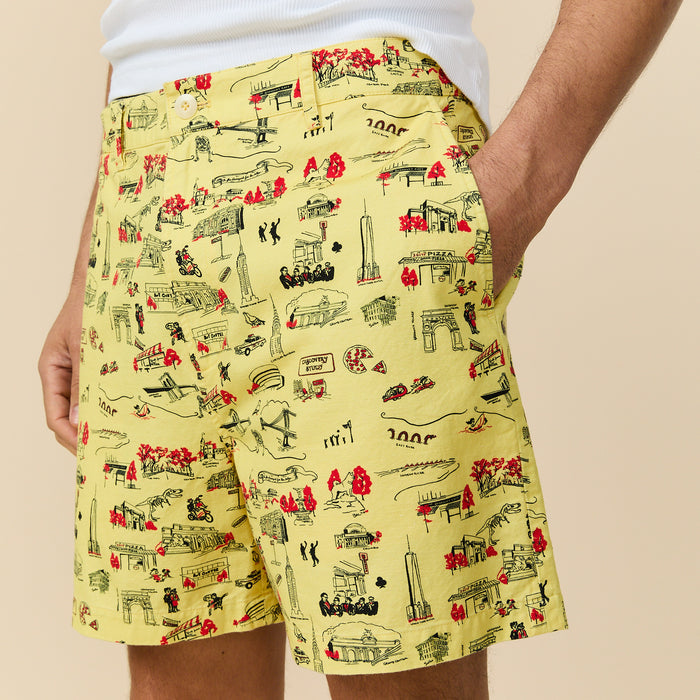 Men's Flat Front Cotton Linen Shorts NYC Map Print