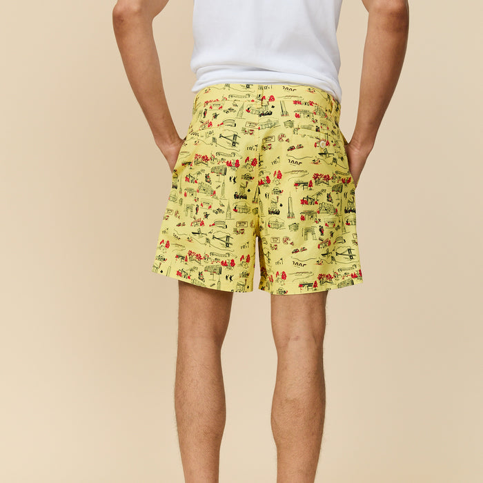 Men's Flat Front Cotton Linen Shorts NYC Map Print