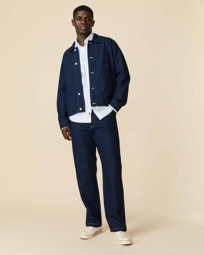 Men's Indigo Jacquard Denim Jacket Navy
