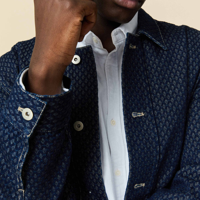Men's Indigo Jacquard Denim Jacket Navy