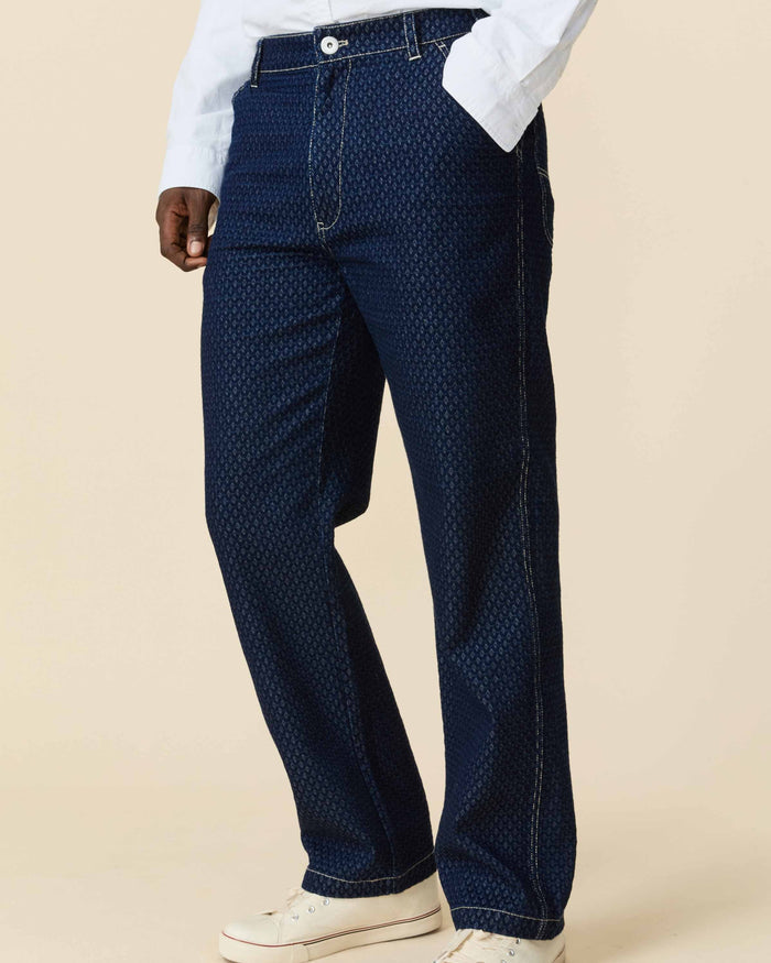 Men's Indigo Jacquard Denim Pant Navy