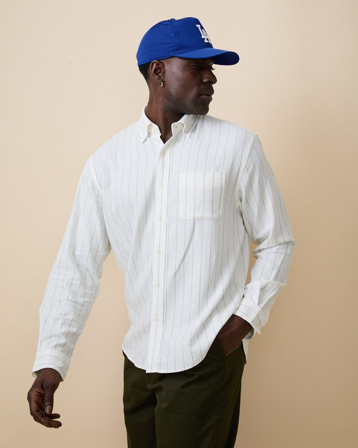Men's Linen Oversized Shirt Cream Stripe