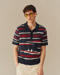 Men's Linen Painted Stripe Polo Sweater Navy