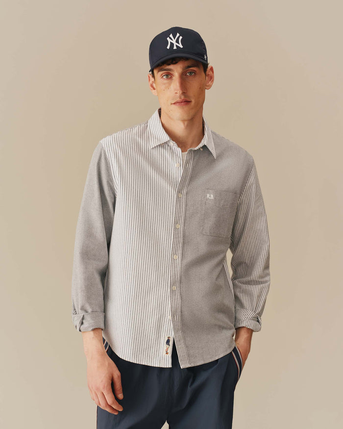 Men's Mixed Stripe Oxford Button Down Black