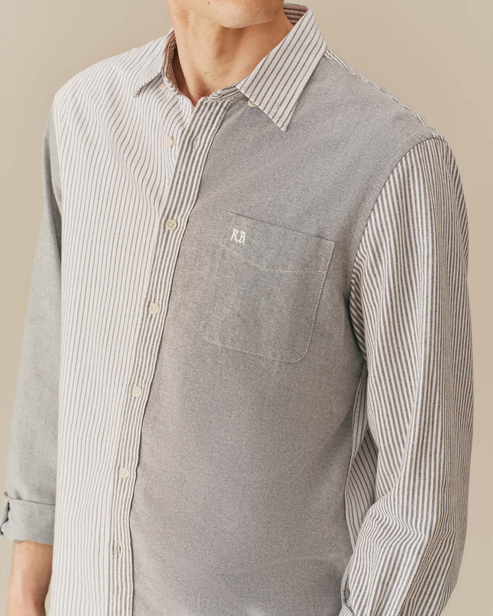 Men's Mixed Stripe Oxford Button Down Black