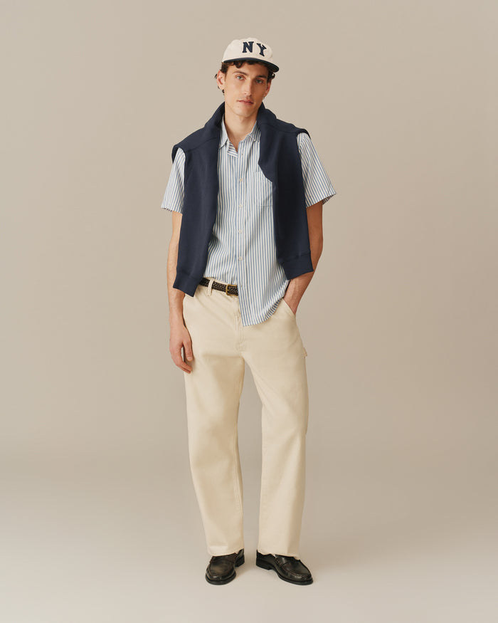 Men's Pastel Ribbon Shirt Blue And White Stripe
