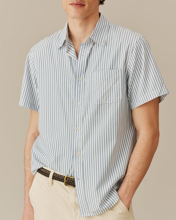 Men's Pastel Ribbon Shirt Blue And White Stripe