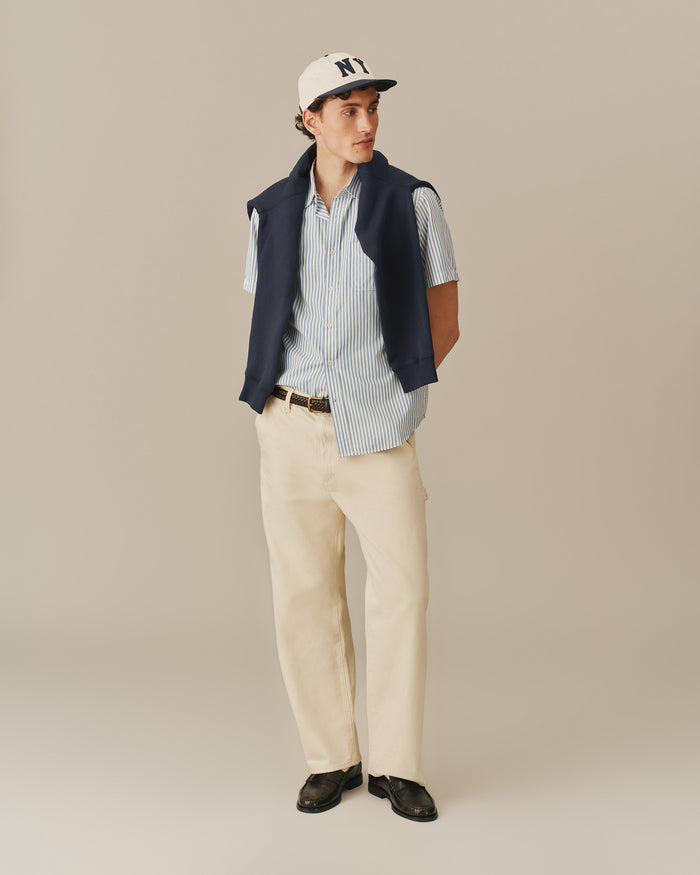 Men's Pastel Ribbon Shirt Blue And White Stripe