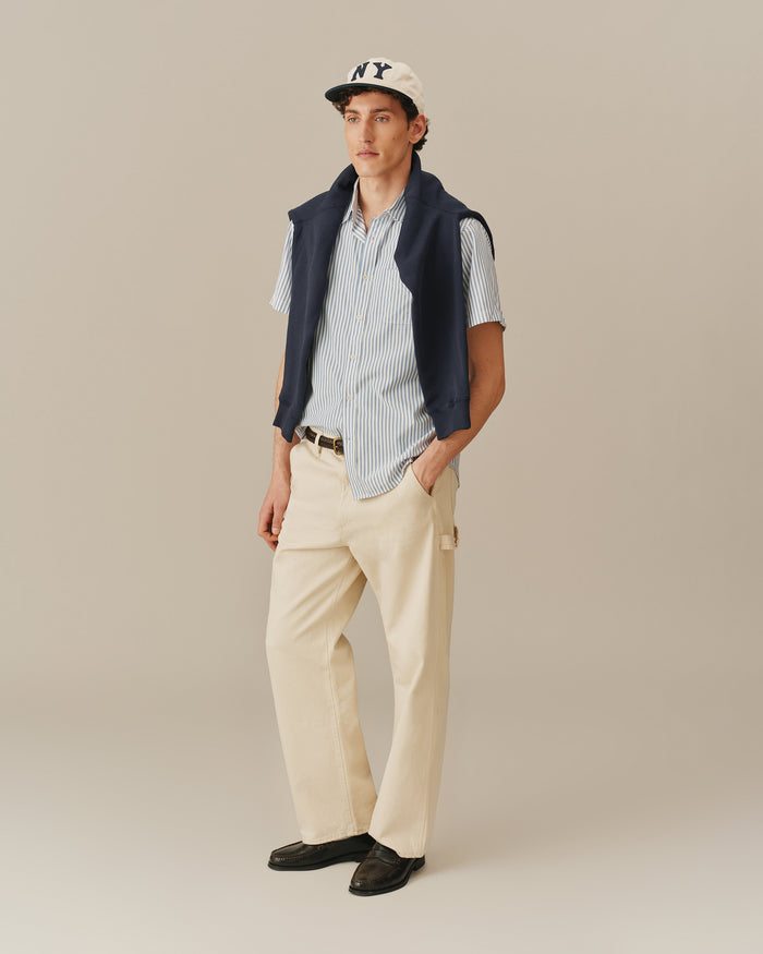 Men's Pastel Ribbon Shirt Blue And White Stripe
