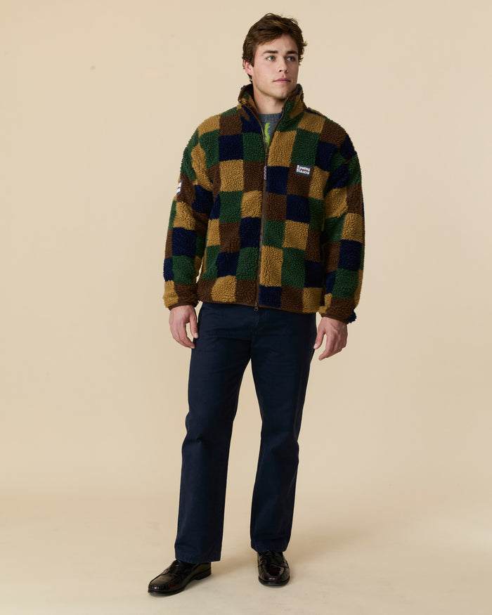 Men's Patchwork Sherpa Jacket Brown Multi