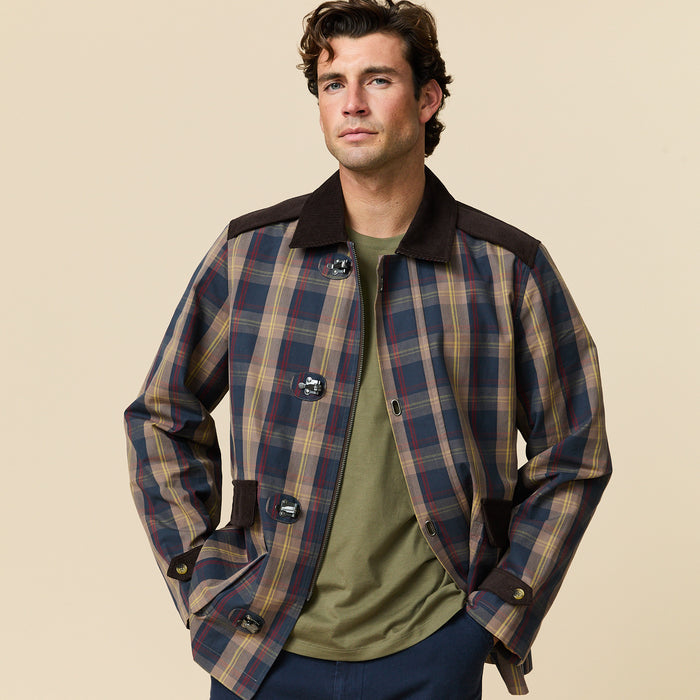 Men's Plaid Oilcloth Coat Dark Brown